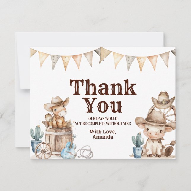 Our Little Cowboy Wild West Baby Shower Thank You Card (Front)