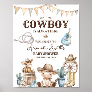 Our Little Cowboy Wild West Baby Shower Welcome Poster