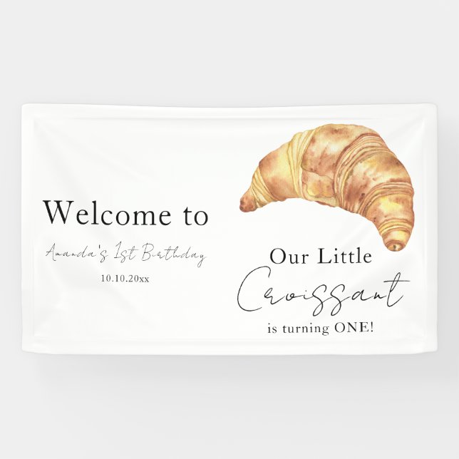 Our Little Croissant 1st Birthday Party Banner (Horizontal)