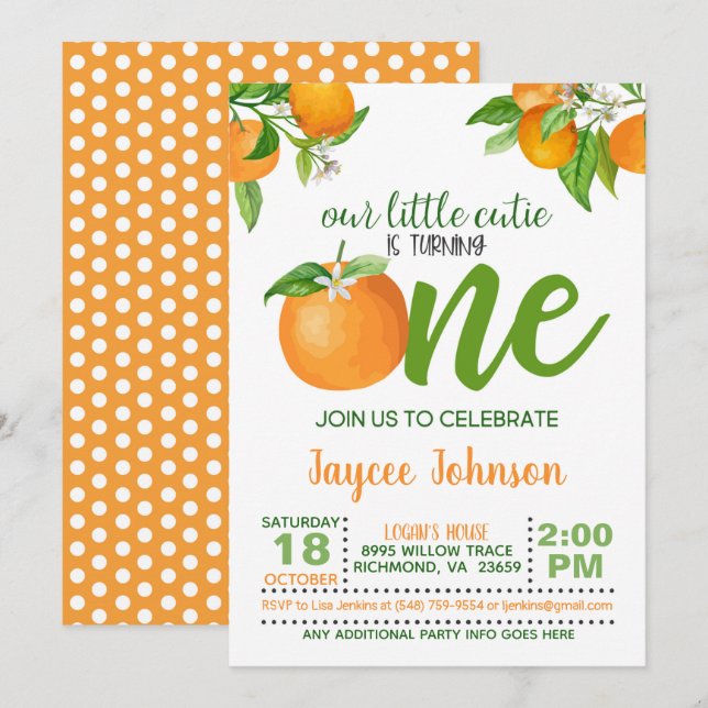 Our Little Cutie is Turning One Invitation - OD (Front/Back)
