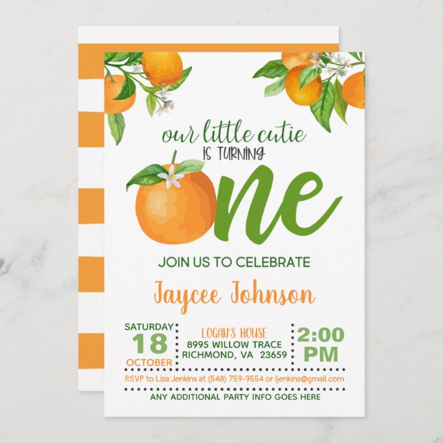 Our Little Cutie is Turning One Invitation - OS (Front/Back)