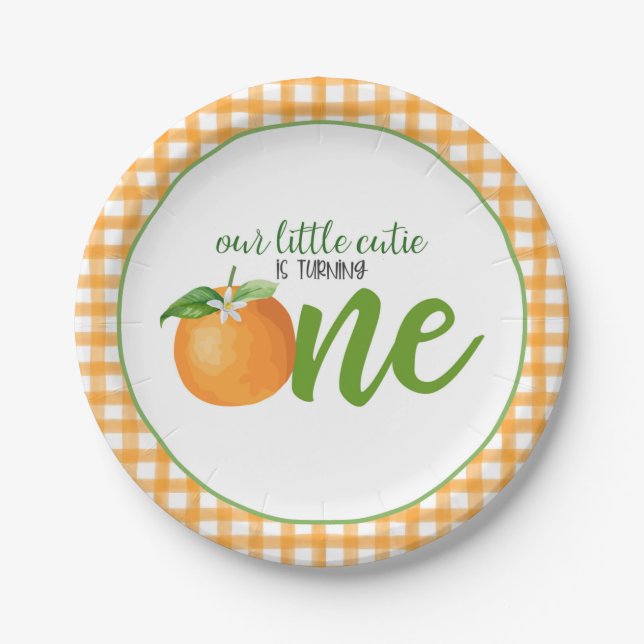 Our Little Cutie is Turning One Plate - Or Plaid (Front)