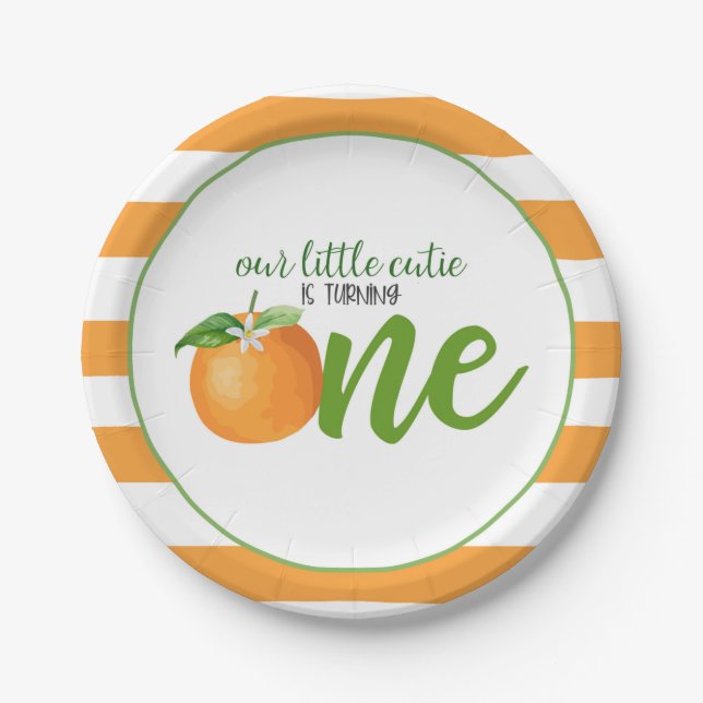 Our Little Cutie is Turning One Plate - Or Stripes (Front)