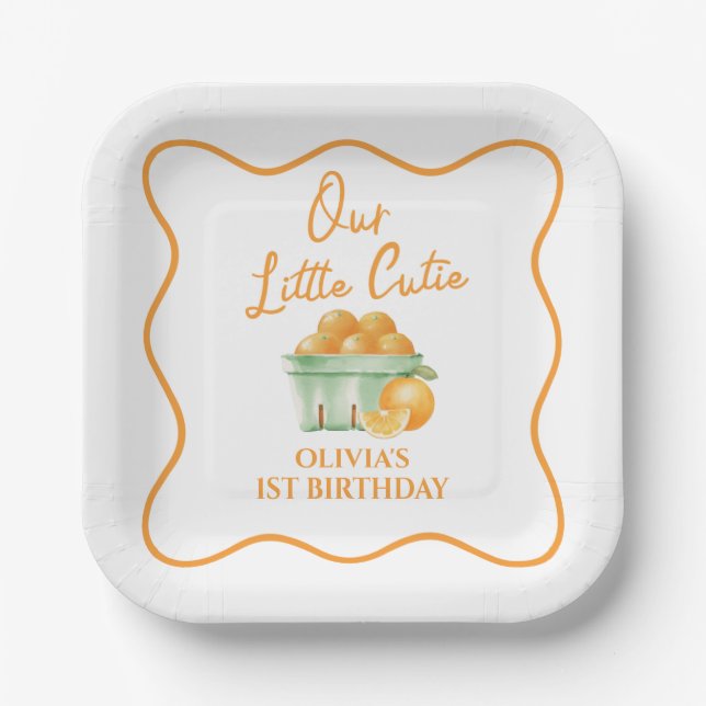 Our Little cutie orange birthday Paper Plate (Front)