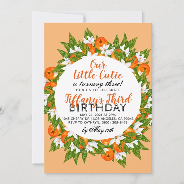 Our Little Cutie Orange Fruit Birthday Invitation (Front)