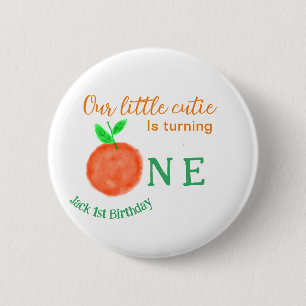 Our little cutie orange one birthday citrus fruit 6 cm round badge
