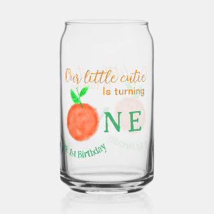 Our little cutie orange one birthday citrus fruit  can glass