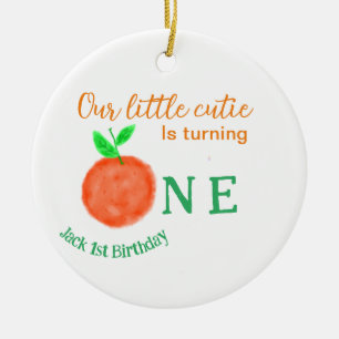 Our little cutie orange one birthday citrus fruit ceramic ornament