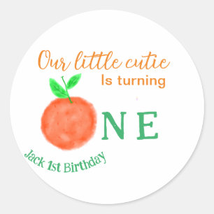 Our little cutie orange one birthday citrus fruit  classic round sticker