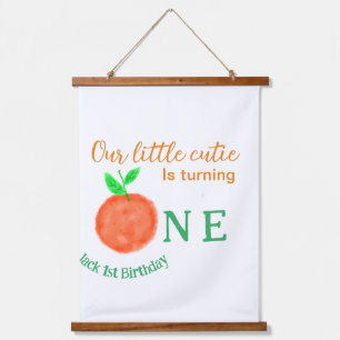 Our little cutie orange one birthday citrus fruit  hanging tapestry