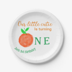Our little cutie orange one birthday citrus fruit  paper plate