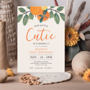 Our Little Cutie Orange Themed 1st Birthday  Invitation