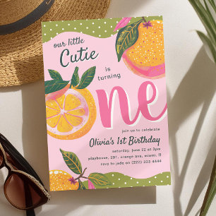 Our Little Cutie' Orange Whimsical 1st Birthday  Invitation