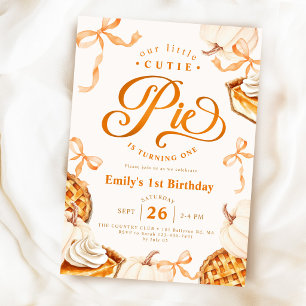 Our Little Cutie Pie Pumkin Bows 1st Birthday Invitation