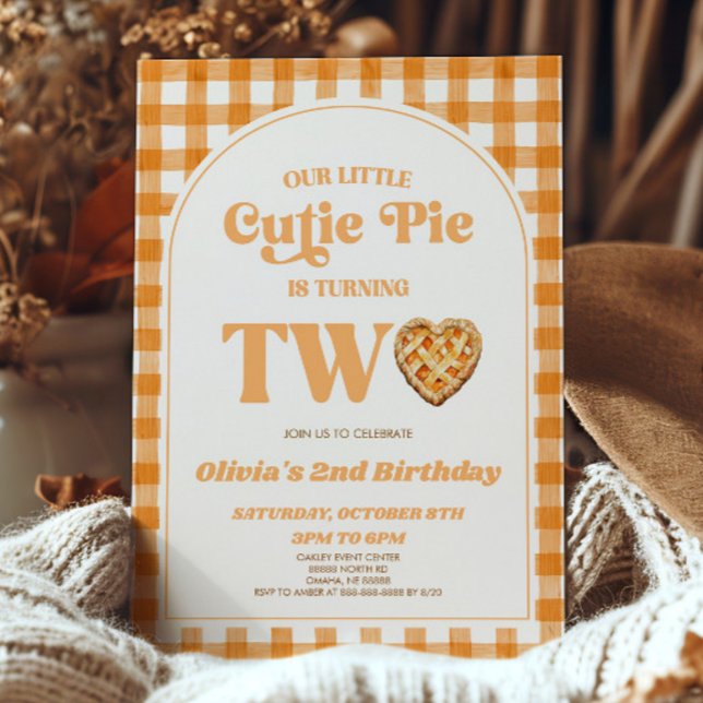 Our Little Cutie Pie Retro 2nd Birthday Party Invitation (Creator Uploaded)