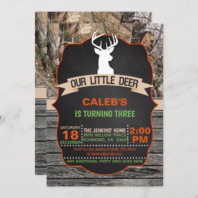 Our Little Deer Birthday Invitation - Boy (Front/Back)