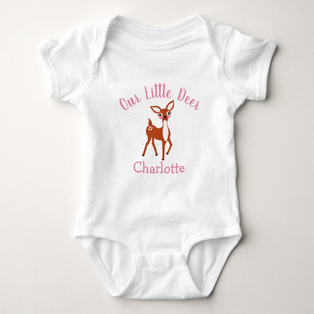 Our Little Deer Cute Pink Personalised Baby Bodysuit (Front)