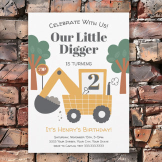 Our Little Digger Is Turning Two Birthday Party Invitation