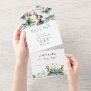 Our Little Duckling Watercolor Baby Shower All In One Invitation