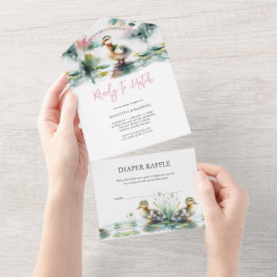 Our Little Duckling Watercolor Baby Shower All In One Invitation