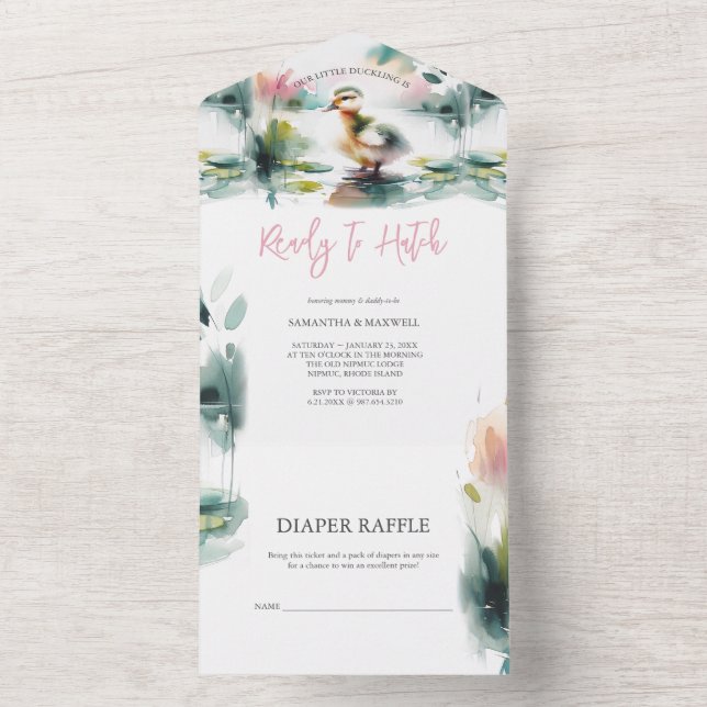 Our Little Duckling Watercolor Baby Shower All In One Invitation (Inside)