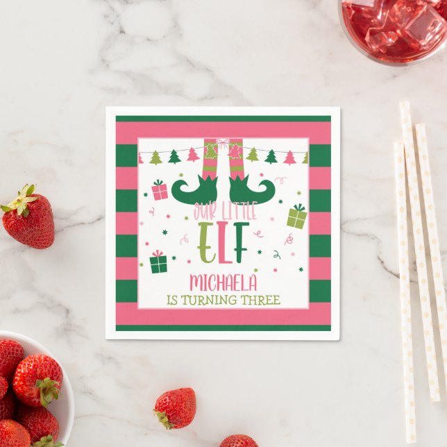 Our Little Elf Birthday Party Napkins - Girl WH (Insitu)