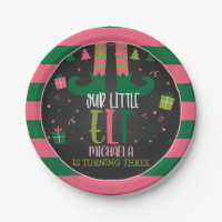 Our Little Elf Birthday Party Plate - Girl Blk