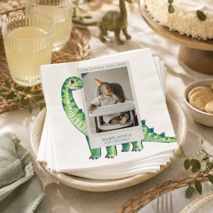 Our Little Explorer Dinosaur First Birthday Photo Napkin