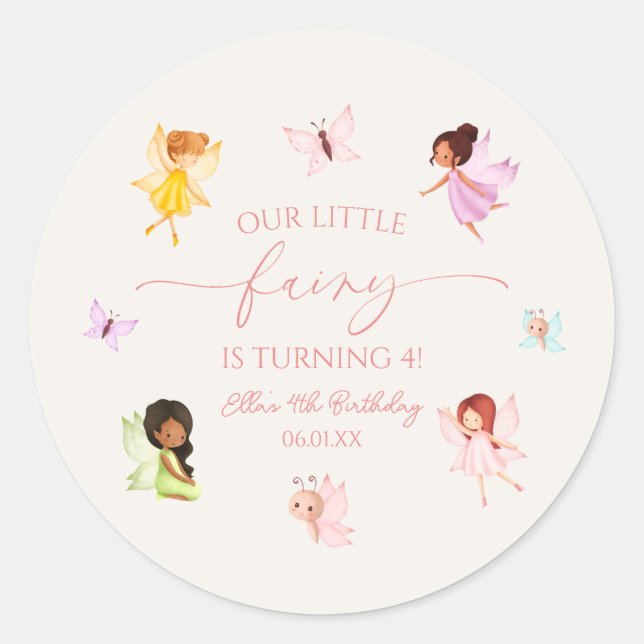 Our Little Fairy Enchanted Fairies Birthday Party Classic Round Sticker (Front)