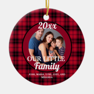 Our Little Family Photo Buffalo Plaid Christmas Ceramic Ornament