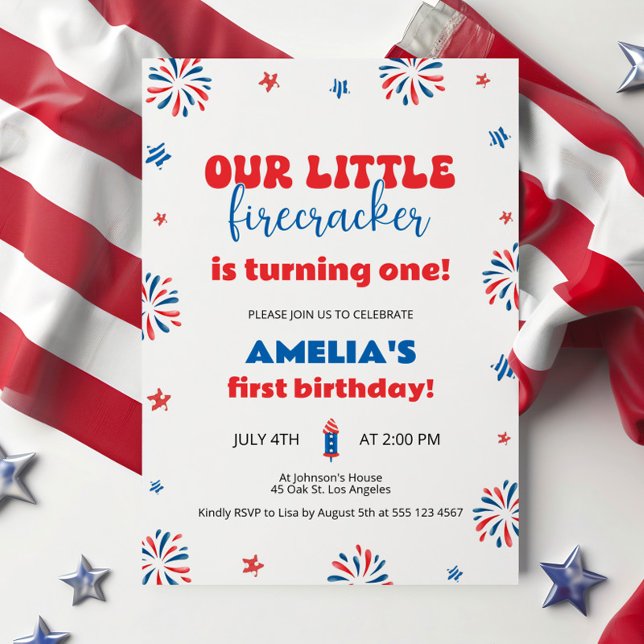 Our Little Firecracker 1st Birthday Party Invitation (Creator Uploaded)