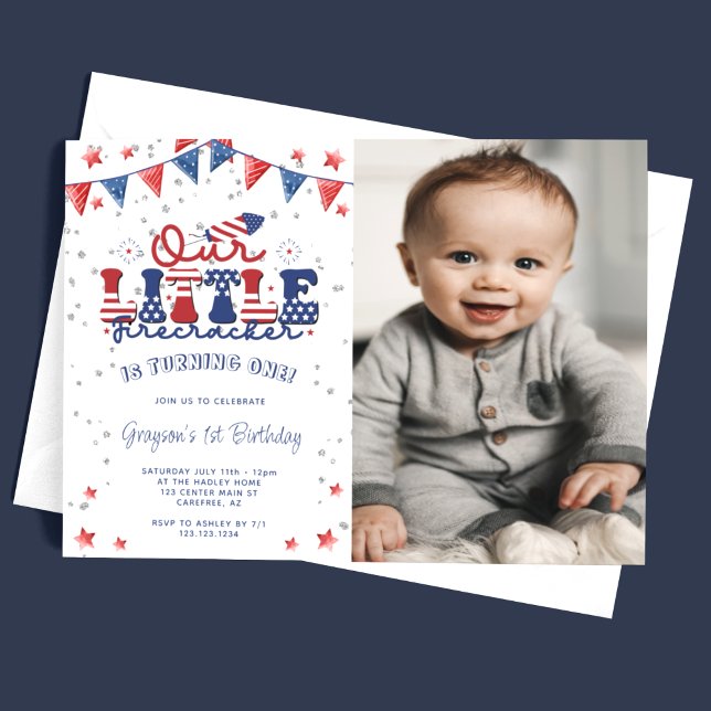 Our Little Firecracker 1st Birthday Photo Invitation (Creator Uploaded)