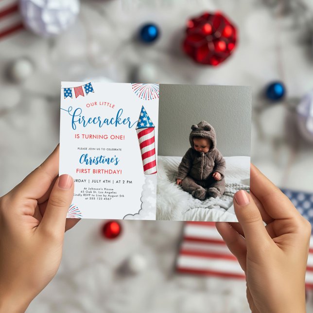 Our Little Firecracker 1st Birthday Photo Invitation (Creator Uploaded)