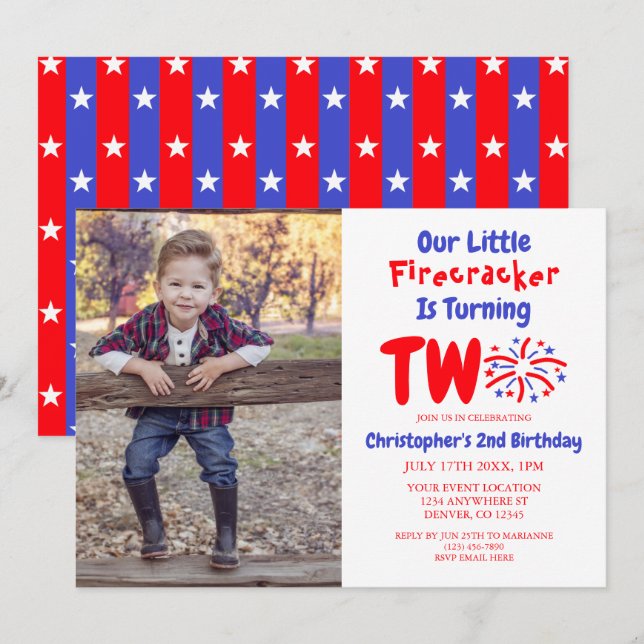 Our Little Firecracker 2nd Birthday Invitation (Front/Back)