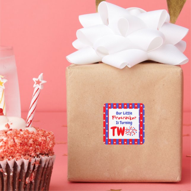 Our Little Firecracker 2nd Birthday Square Sticker (Party)