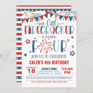 Our Little Firecracker 4th Birthday Invitation
