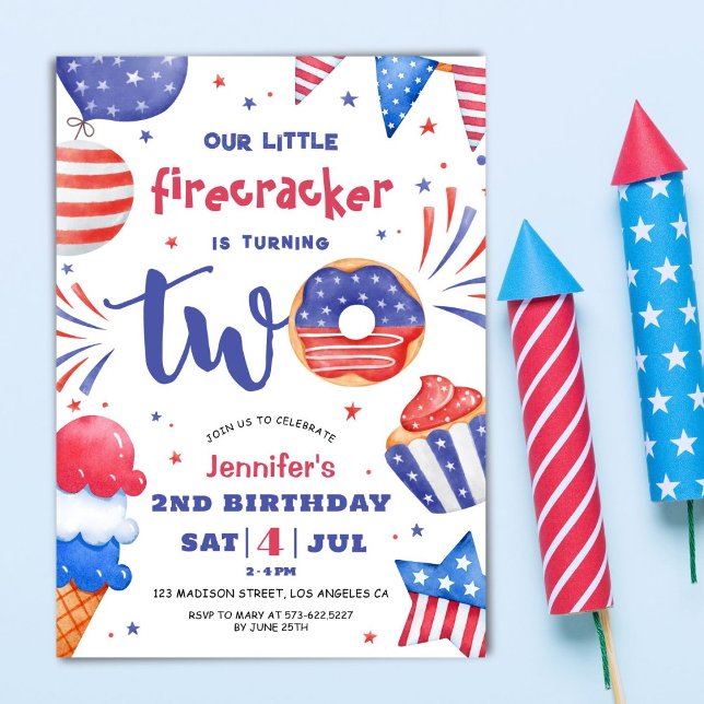 Our Little Firecracker 4th July 2nd Birthday  Invitation (Creator Uploaded)