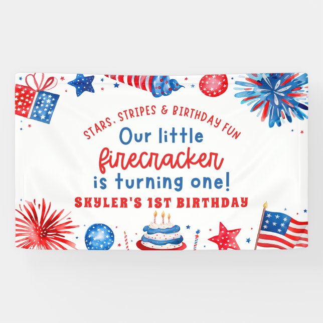 Our Little Firecracker 4th of July 1st Birthday Banner (Horizontal)