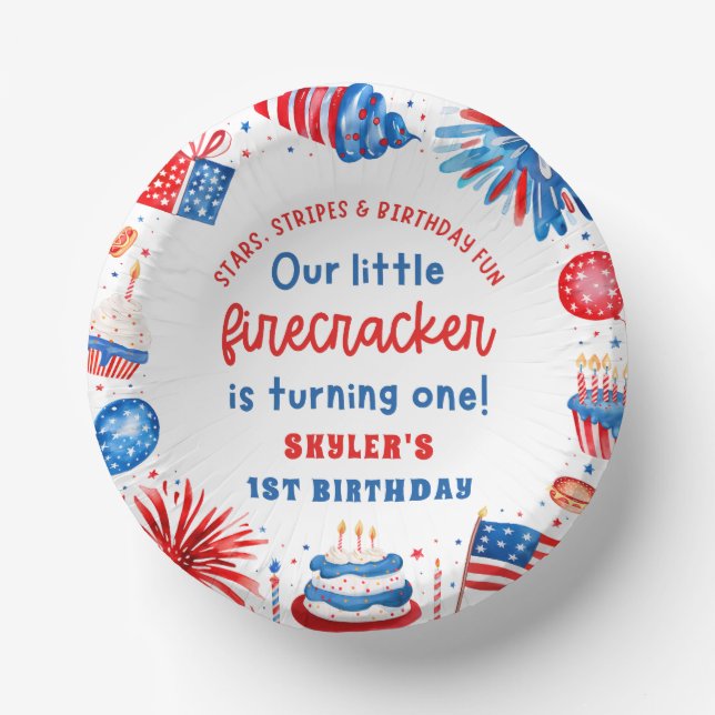 Our Little Firecracker 4th of July 1st Birthday Paper Plate (Front)