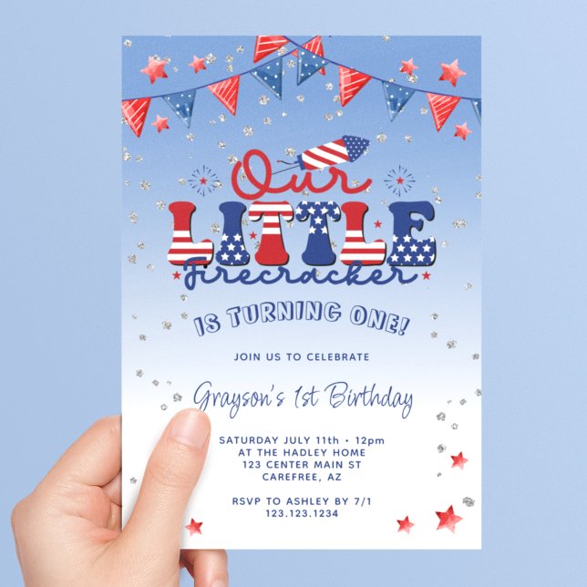 Our Little Firecracker Boy First 1st Birthday Invitation (Creator Uploaded)
