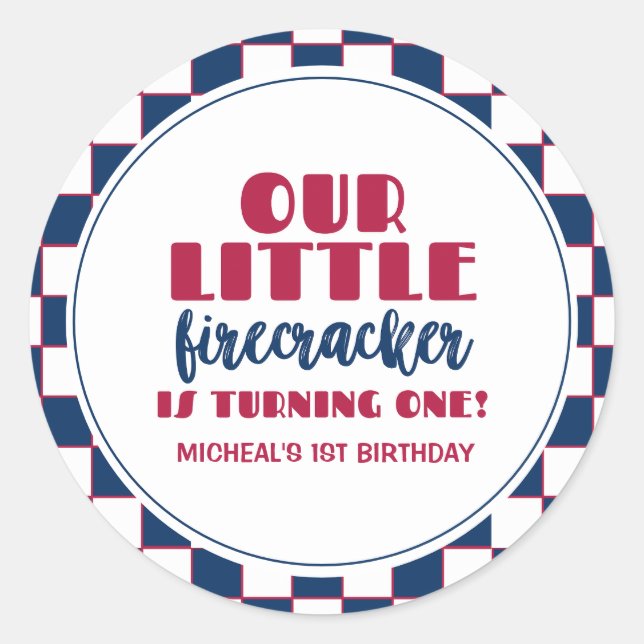 Our little firecracker is turning one birthday classic round sticker (Front)