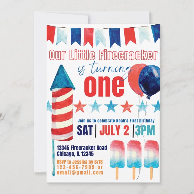 Our Little Firecracker is Turning One Invitation (Front)