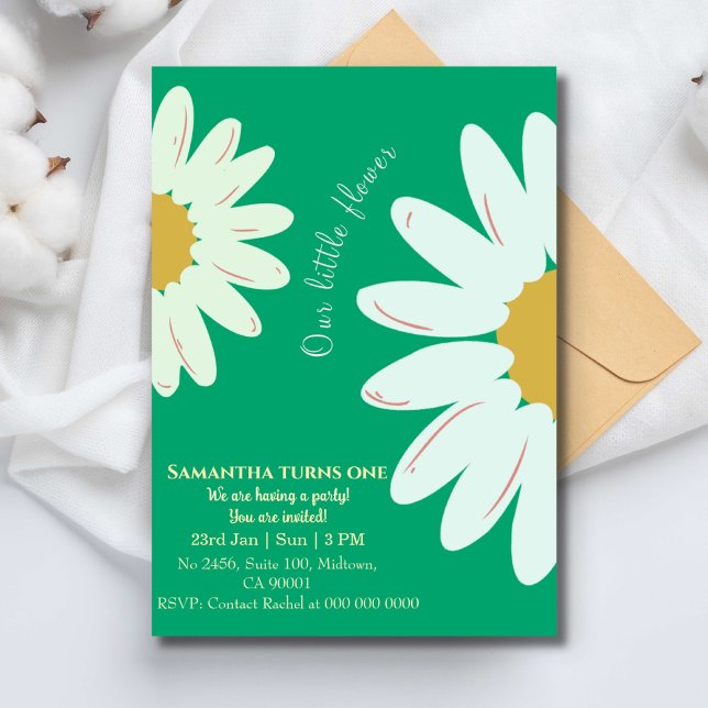 Our little flower turns one floral jade birthday invitation (Creator Uploaded)