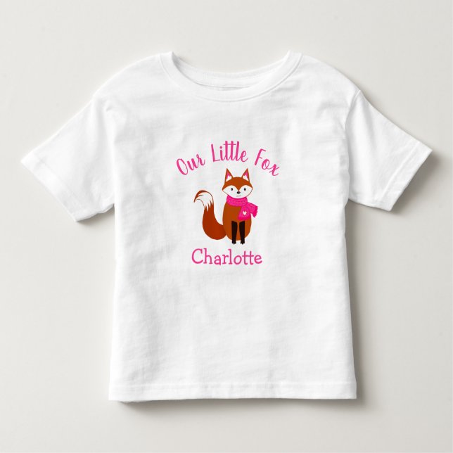 Our Little Fox Cute Pink Scarf Personalised Baby Toddler T-Shirt (Front)