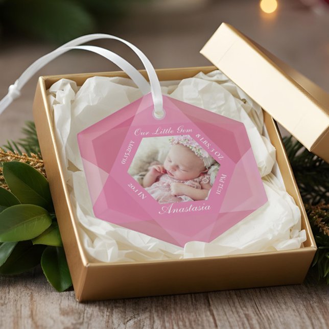 Our Little Gem October Birthstone Baby Birth Stats Glass Tree Decoration (Our Little Gem October Birthstone Baby Birth Stats Glass Ornament)