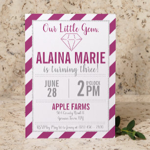 Our Little Gem Purple Glitter Birthday Invite