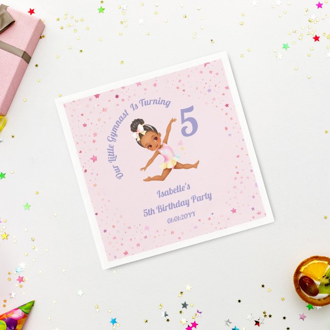 Our Little Gymnast Is Turning 5  Pink Birthday Napkin (Creator Uploaded)