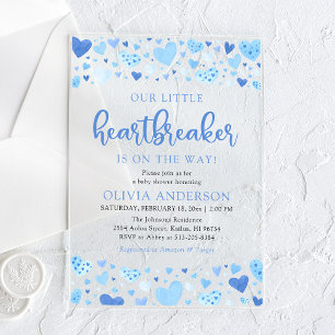 Our Little Heartbreaker Blue Valentine Baby Shower Acrylic Invitations