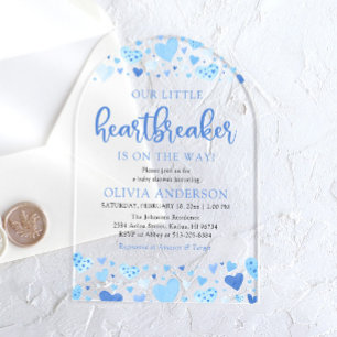 Our Little Heartbreaker Blue Valentine Baby Shower Acrylic Invitations
