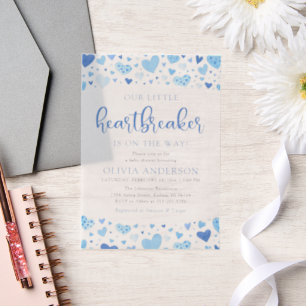 Our Little Heartbreaker Blue Valentine Baby Shower Vellum Invitations